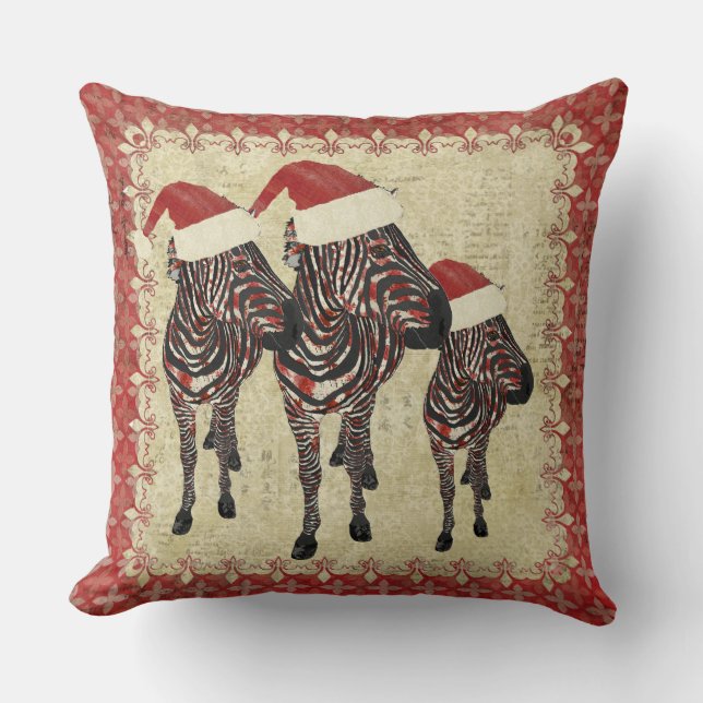 Coussin rouge de Mojo de zèbres roses de fête (Recto)