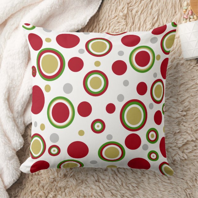 Coussin Rouge de Noël Vert Or Argent Points (Couverture)