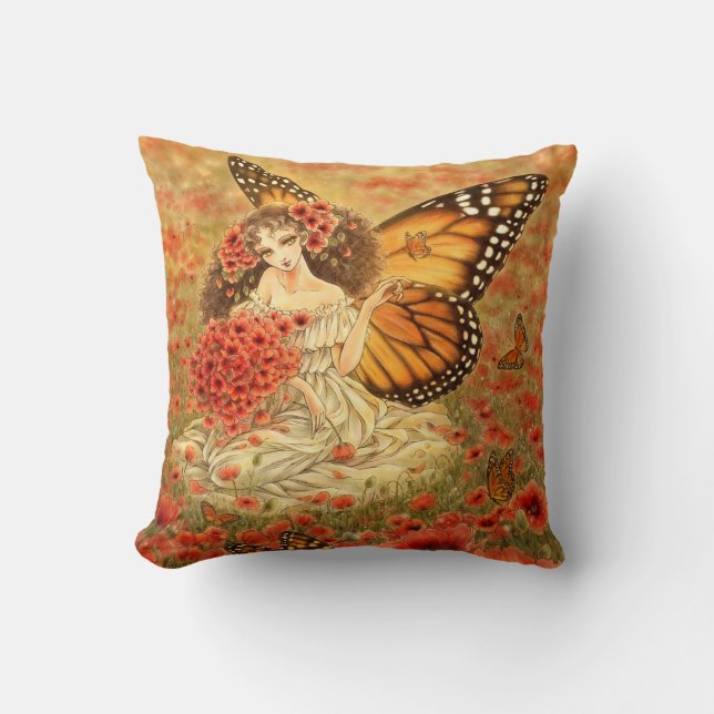 Coussin rouge d'imaginaire de pavot (Recto)