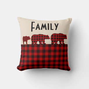 Coussin rouge d'ours de plaid de Buffalo