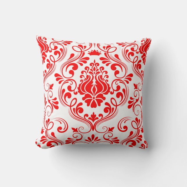 Coussin Rouge et blanc Damas motif floral élégant (Recto)