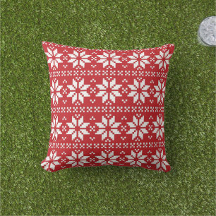 Coussin Rouge et Blanc Motif Nordique de Noël