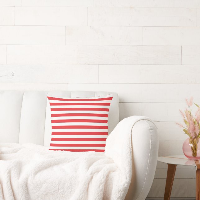 Coussin Rouge et Blanc Rayures Vintage (Canapé)