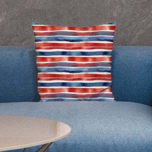 Coussin Rouge Et Bleu Modernes Aquarelle Américaine