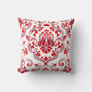 Coussin Rouge et Bourgogne Damas motif floral élégant