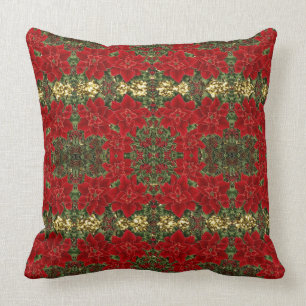 Coussin Rouge et carreau de motif de poinsettia d'or