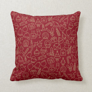 Coussin Rouge et carreau du motif de Noël d'or