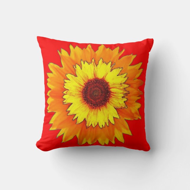 Coussin rouge et jaune de tournesol par Sharles (Recto)