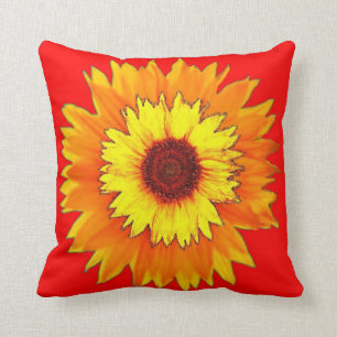 Coussin rouge et jaune de tournesol par Sharles