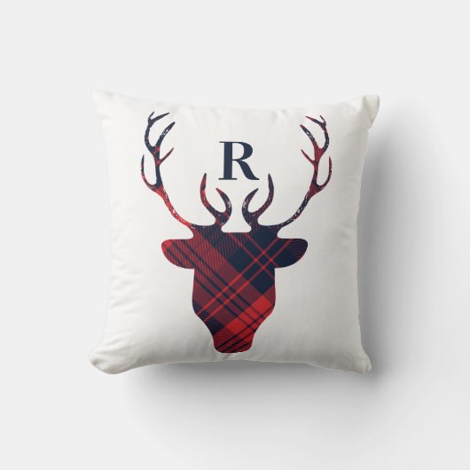 Coussin Rouge et Noël de monogramme de tête de renne de (Recto)