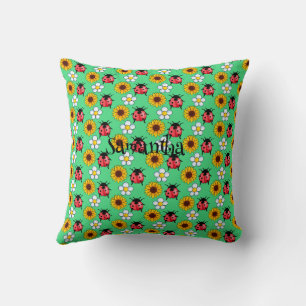 Coussin Rouge Et Noir Ladybug Avec Fleurs