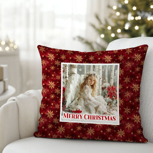 Coussin Rouge et Or Féérique Ange de Noël Vintage Christma