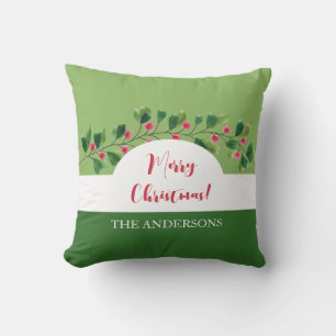 Coussin Rouge et vert Watercolor Berry Branche personnalis