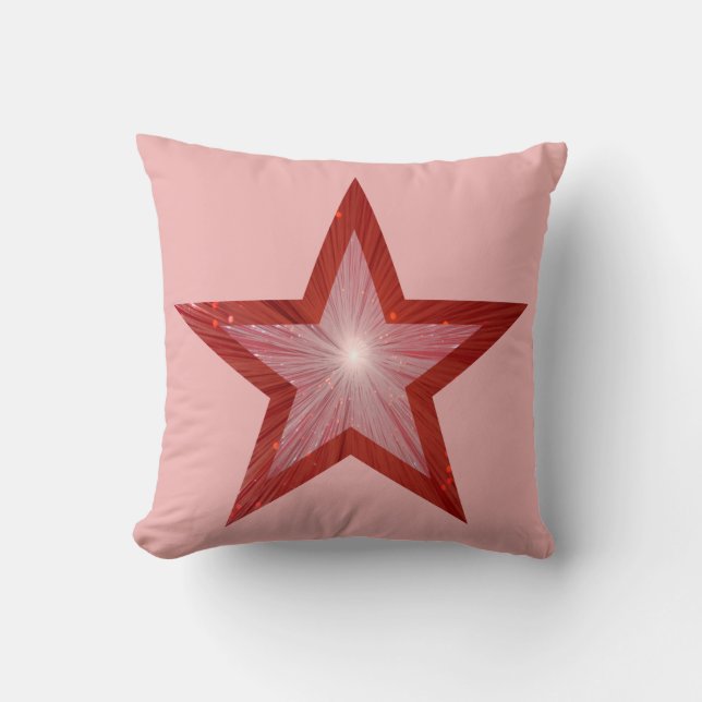Coussin rouge étoile imprimé carré rose (Recto)
