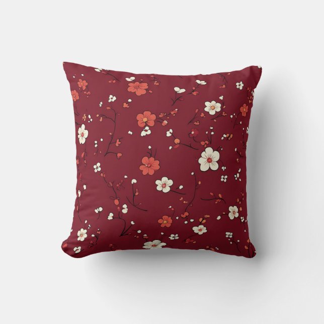 Coussin rouge foncé aux minuscules fleurs blanches (Recto)