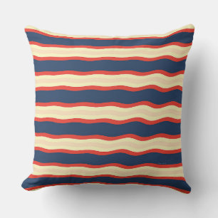 Coussin Rouge Foncé Bleu Crème Ondulé