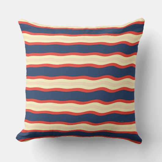 Coussin Rouge Foncé Bleu Crème Ondulé (Recto)