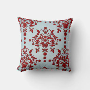 Coussin Rouge foncé et poussiéreux Turquoise Damas motif
