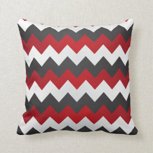 Coussin Rouge foncé, gris et blanc Chevron ZigZag