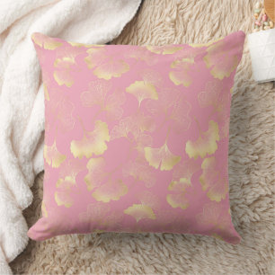 Coussin Rouge Ginkgo Luxe – Or Botanique sur Rose