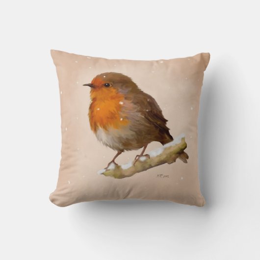 Coussin Rouge-gorge sur une branche (Recto)
