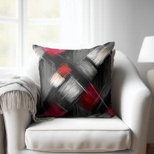 Coussin Rouge Gris Noir Abstrait