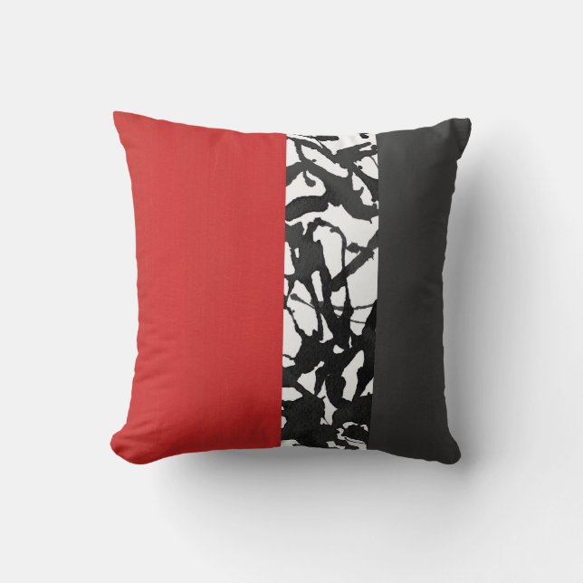 Coussin Rouge gris noir et blanc Abstrait moderne (Recto)