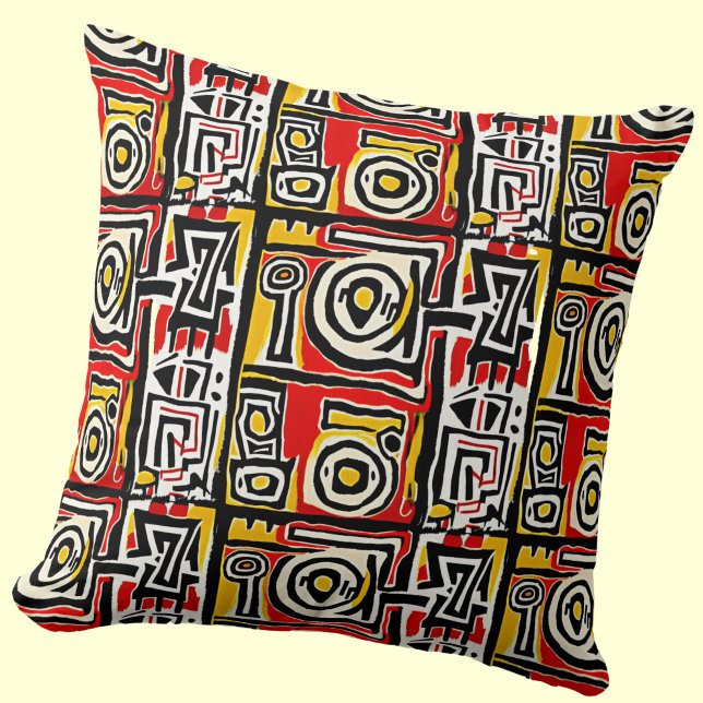 Coussin Rouge Jaune Noir Abstrait Africain Tribal Géométri (Créateur téléchargé)