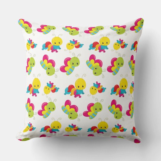 COUSSIN ROUGE JAUNE VERT BLEU BÉBÉS INSECTES (Recto)
