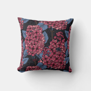 Coussin Rouge lilas sur bleu foncé