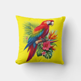 Coussin Rouge macaw tropical floral