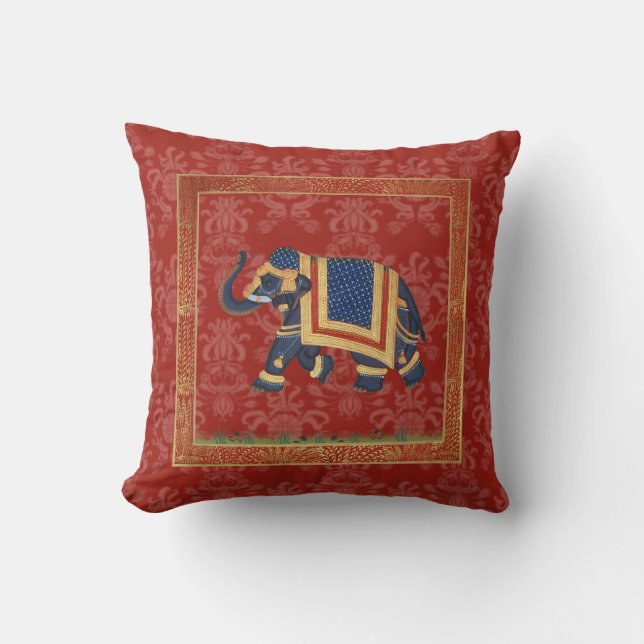 Coussin rouge mignon de damassé d'or de l'Inde (Recto)