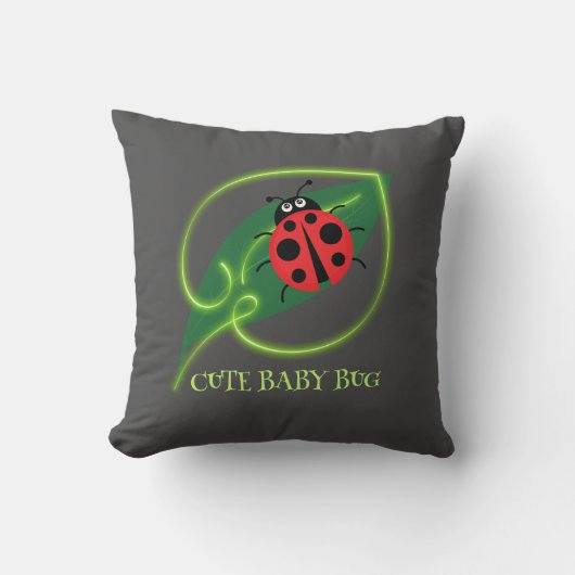 Coussin Rouge mignonne coccinelle Vert Amour Feuil enfant (Recto)