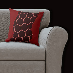 Coussin Rouge moderne déchiré, Noir Motif de peigne