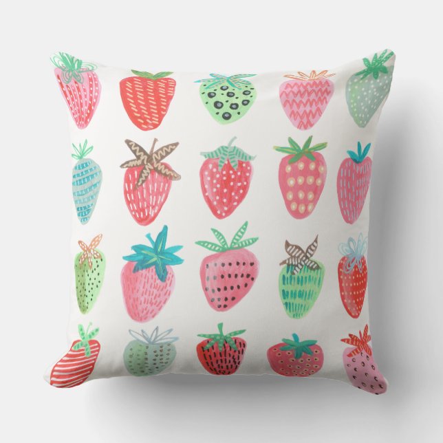 Coussin Rouge motif fraise Été (Recto)
