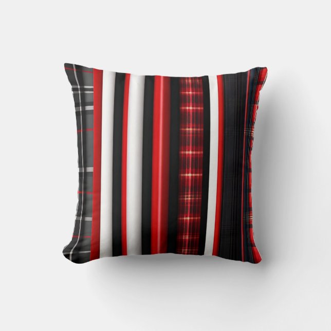 Coussin Rouge Noir Abstrait Plaid Collection tendance (Recto)