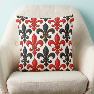 Coussin Rouge noir baroque Fleur de lis Motif Design