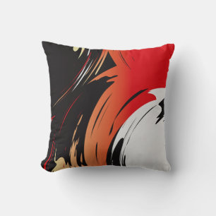 Coussin Rouge, Noir, Blanc Art Abstrait