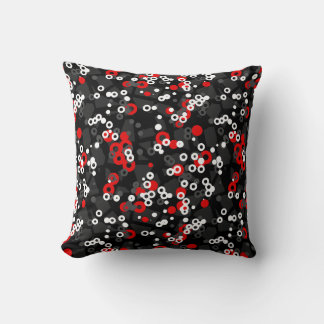 Coussin Rouge Noir Blanc et gris abstrait géométrique
