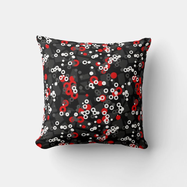 Coussin Rouge Noir Blanc et gris abstrait géométrique (Recto)