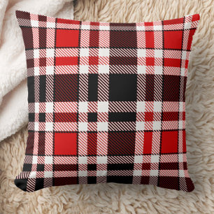 Coussin Rouge Noir Blanc Flannel Tartan Design Motif