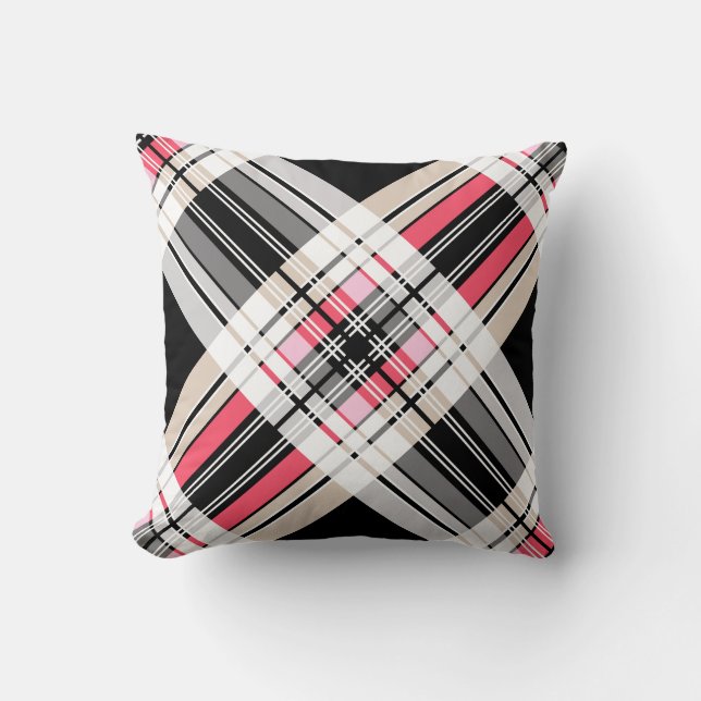 Coussin Rouge noir blanc plaid (Recto)