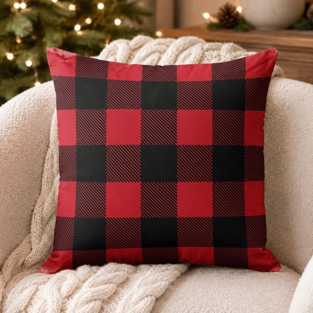 Coussin Rouge Noir Classique Plaid Buffalo de Noël (Créateur téléchargé)
