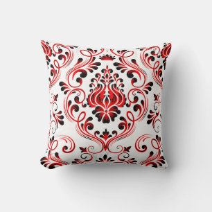 Coussin Rouge noir et blanc Damas motif floral élégant