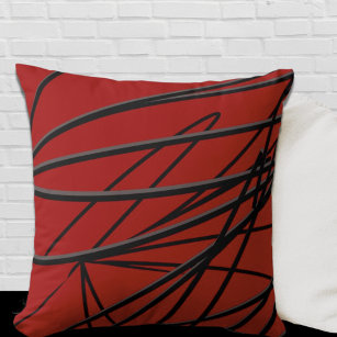Coussin Rouge noir gris moderne élégant Abstrait