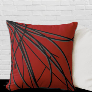 Coussin Rouge Noir & Gris Moderne Élégant Abstrait