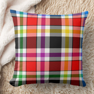 Coussin Rouge Noir Multicolore Flannel Plaid Tartan Design