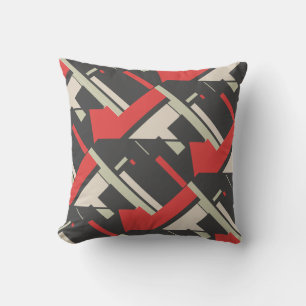 Coussin Rouge Noir Taupe Beige Carrelage Diagonal Art Abst