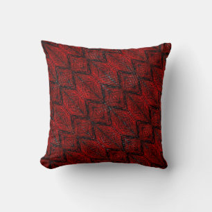 Coussin Rouge noir traces, formes, rayures, zigzag ou tric