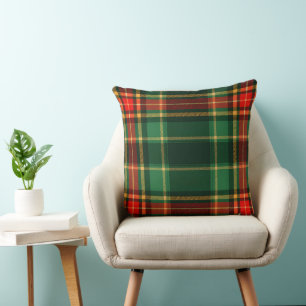 Coussin Rouge Or et Vert à Carreaux de Noël